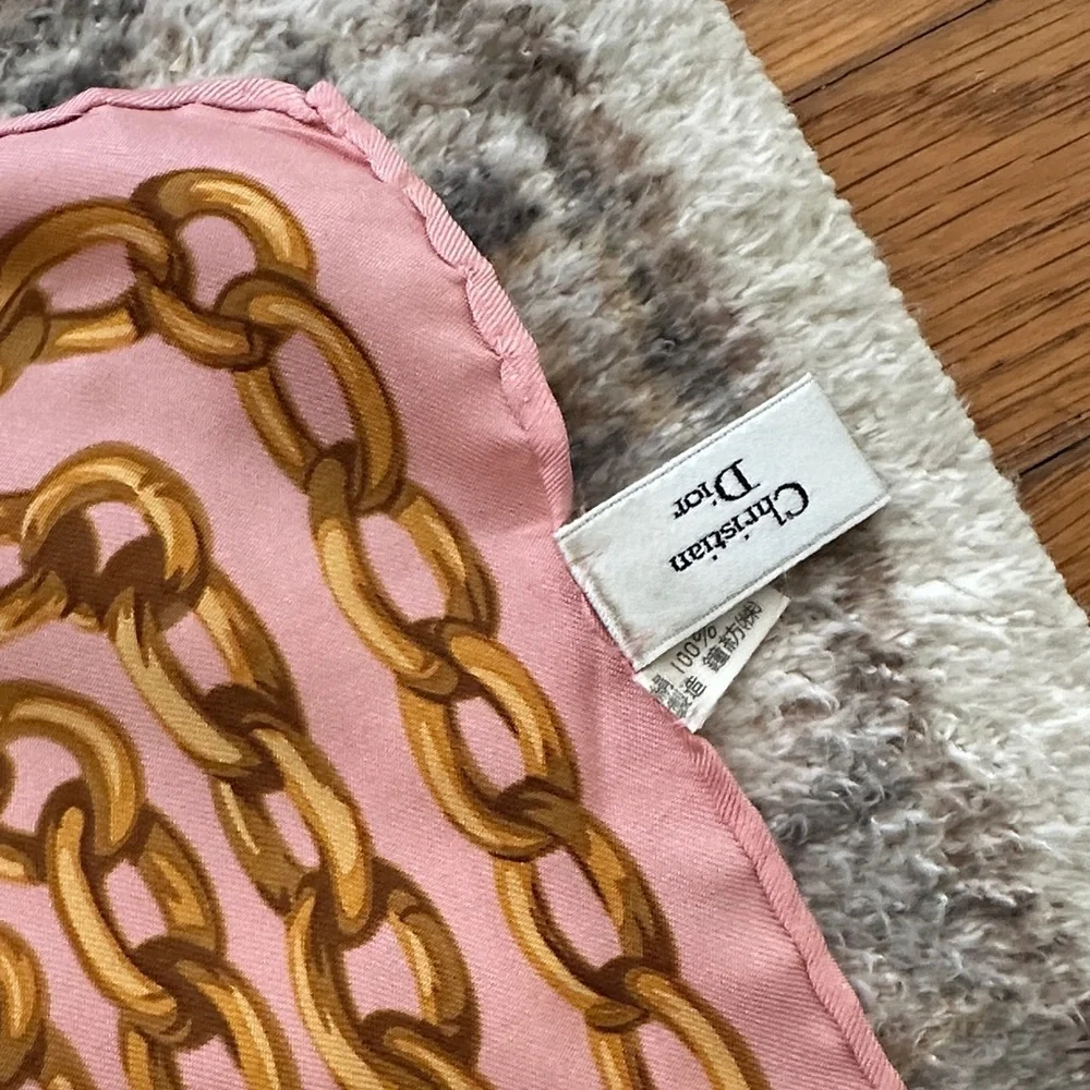 Dior Pink and Gold Chain Pattern Scarf